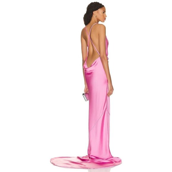 Norma Kamali Cross Back Bias Gown in Candy Pink Medium New Womens Long Dress - Picture 16 of 16